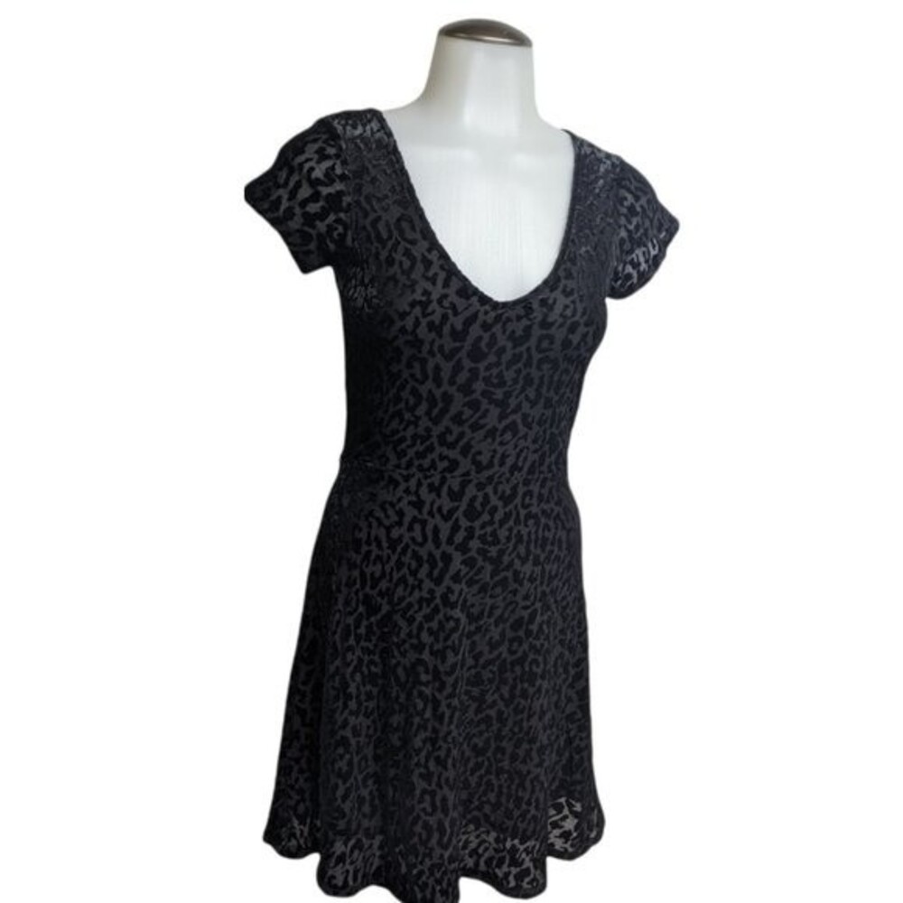 Aeropostale Dress Women X-Small Animal Print Leopard Black on Black Velour XS